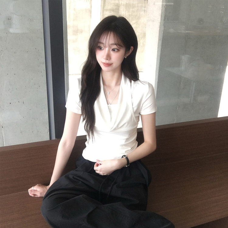 ホルターネック半袖ドレープTシャツ IVORY