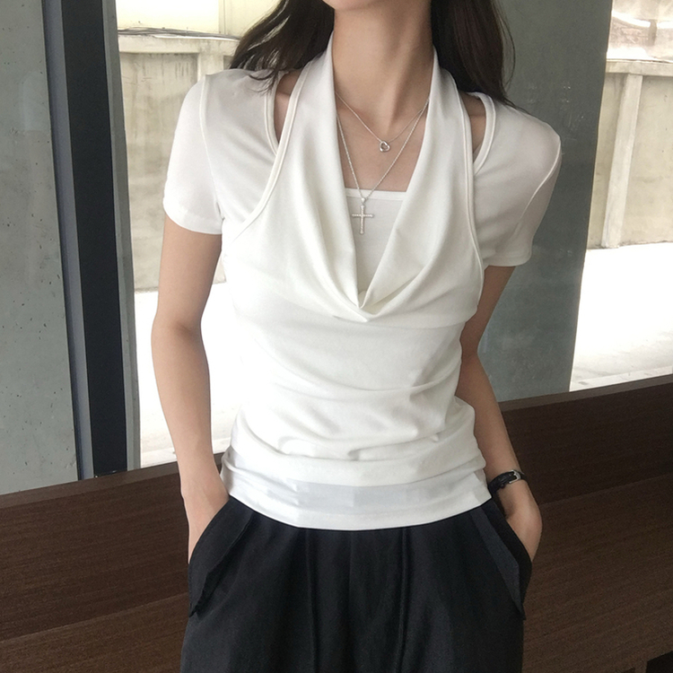 ホルターネック半袖ドレープTシャツ IVORY