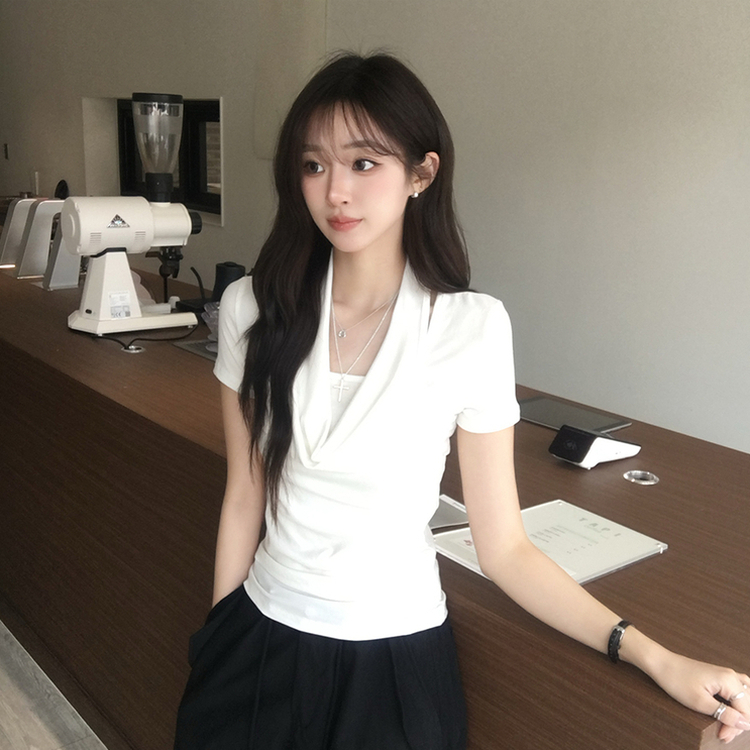 ホルターネック半袖ドレープTシャツ IVORY