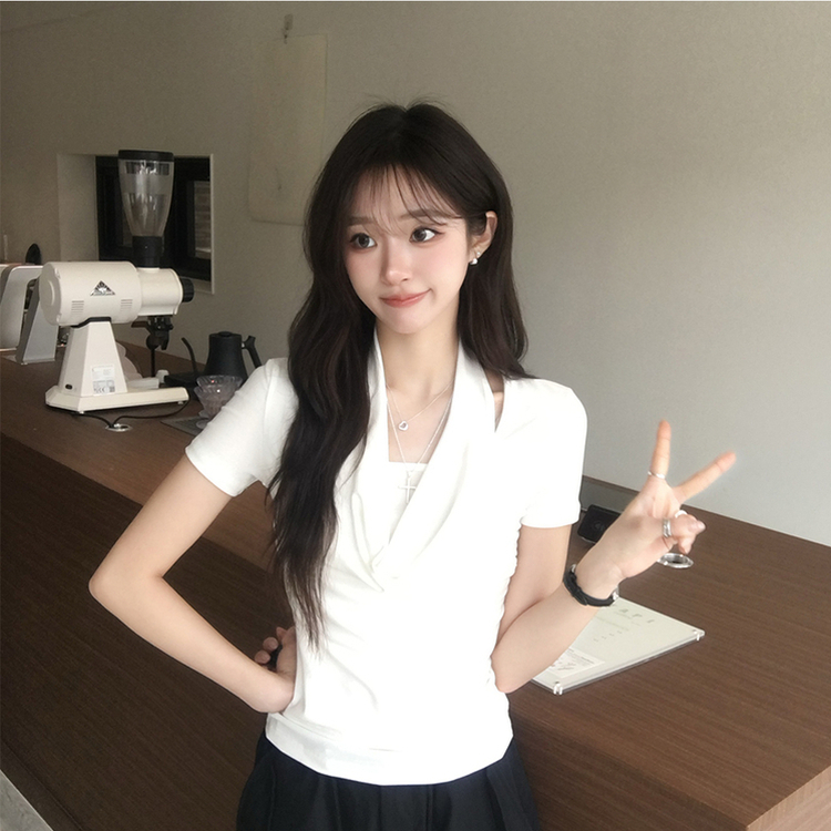 ホルターネック半袖ドレープTシャツ IVORY