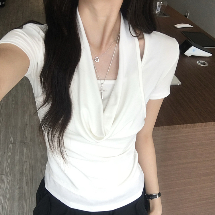 ホルターネック半袖ドレープTシャツ IVORY