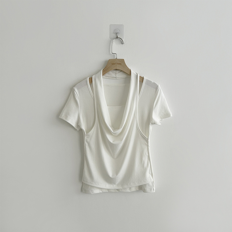 ホルターネック半袖ドレープTシャツ