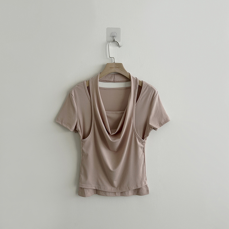 ホルターネック半袖ドレープTシャツ