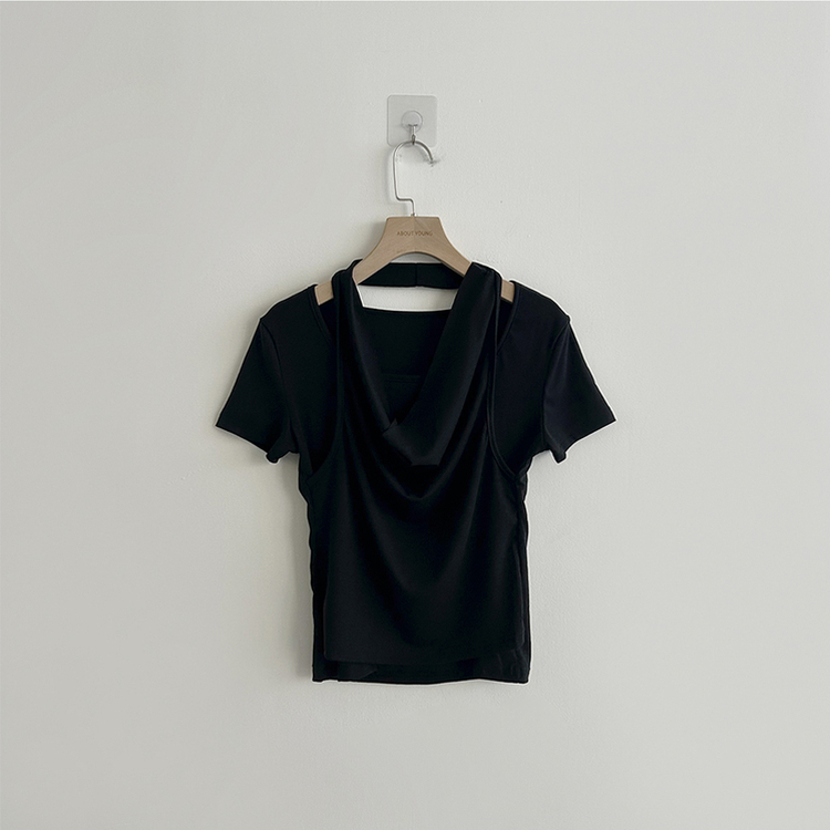 ホルターネック半袖ドレープTシャツ