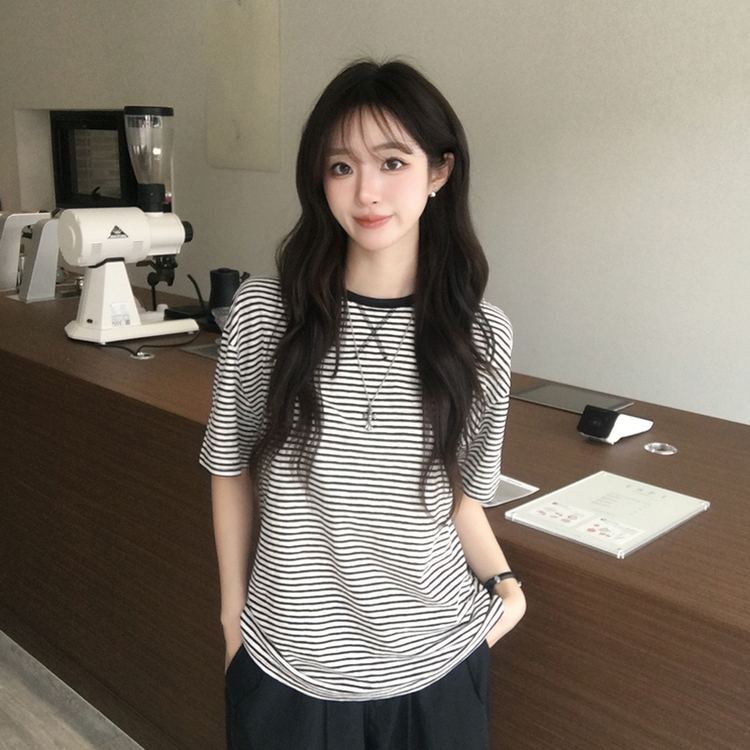 ストライプボックス半袖Tシャツ BLACK