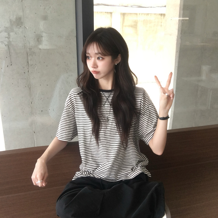 ストライプボックス半袖Tシャツ BLACK