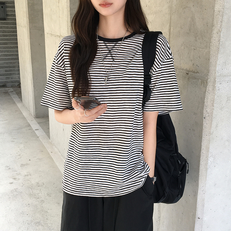 ストライプボックス半袖Tシャツ BLACK