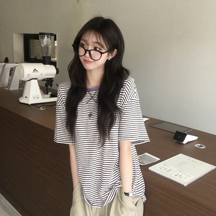 ストライプボックス半袖Tシャツ PURPLE