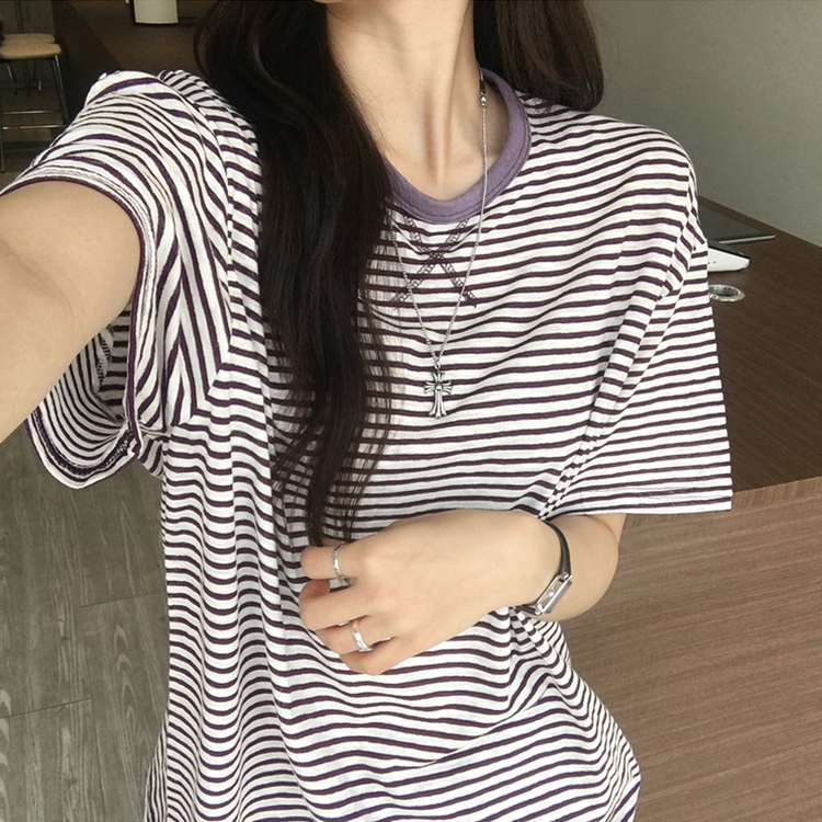 ストライプボックス半袖Tシャツ PURPLE