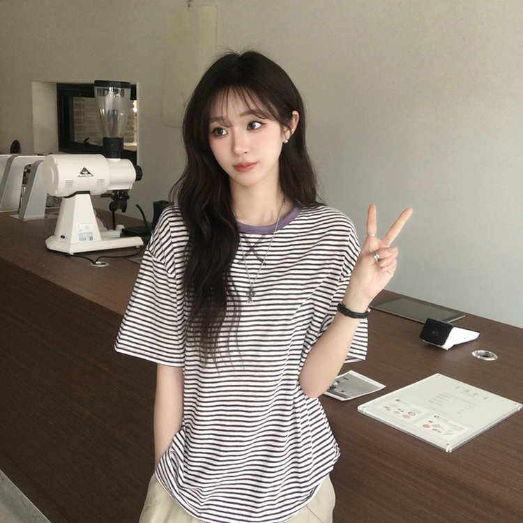 ストライプボックス半袖Tシャツ PURPLE