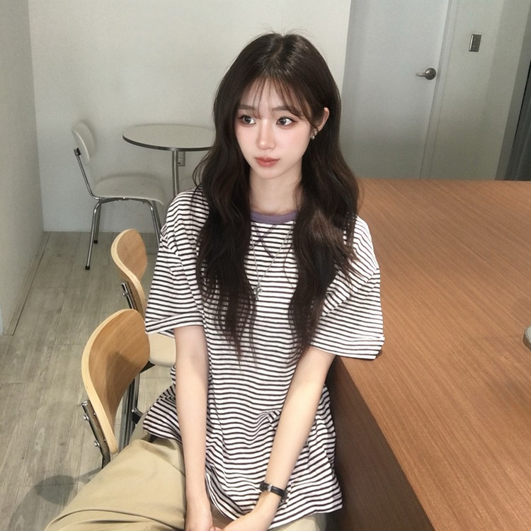 ストライプボックス半袖Tシャツ PURPLE