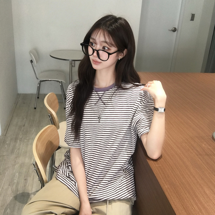 ストライプボックス半袖Tシャツ PURPLE