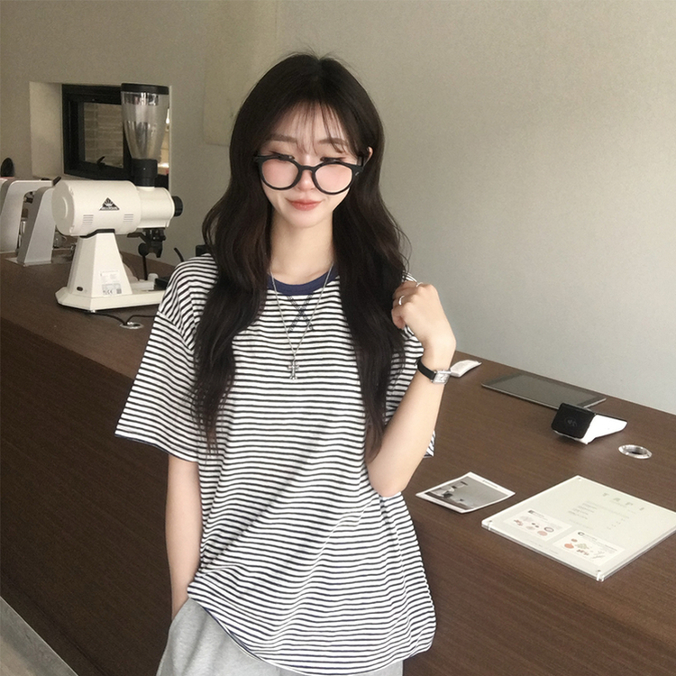 ストライプボックス半袖Tシャツ BLUE