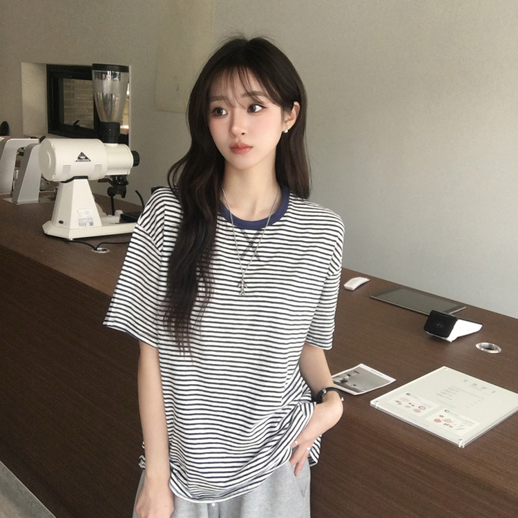 ストライプボックス半袖Tシャツ BLUE