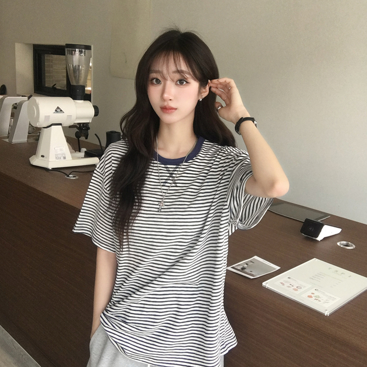 ストライプボックス半袖Tシャツ BLUE