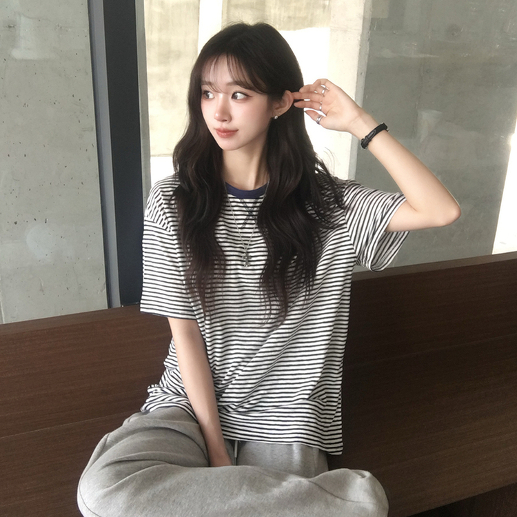 ストライプボックス半袖Tシャツ BLUE