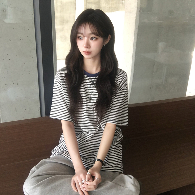 ストライプボックス半袖Tシャツ BLUE