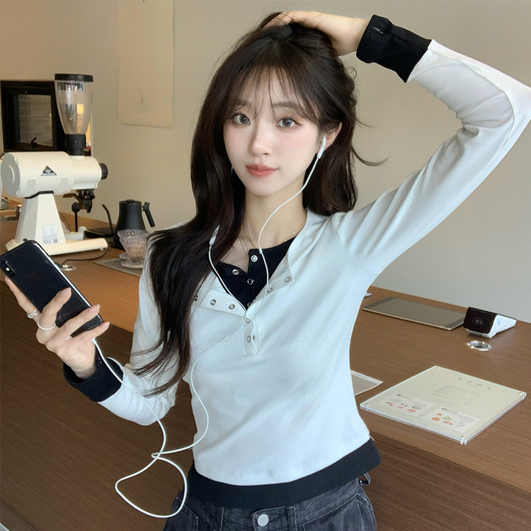 スナップボタンレイヤード長袖Tシャツ WHITE