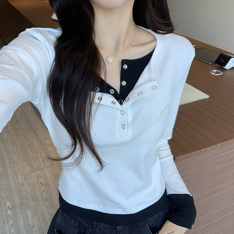 スナップボタンレイヤード長袖Tシャツ WHITE