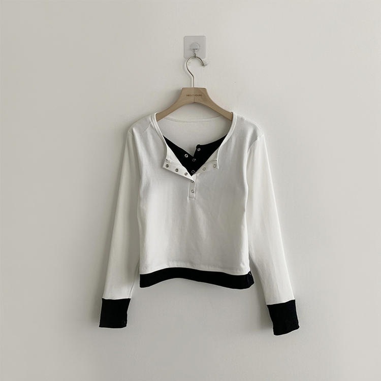 スナップボタンレイヤード長袖Tシャツ