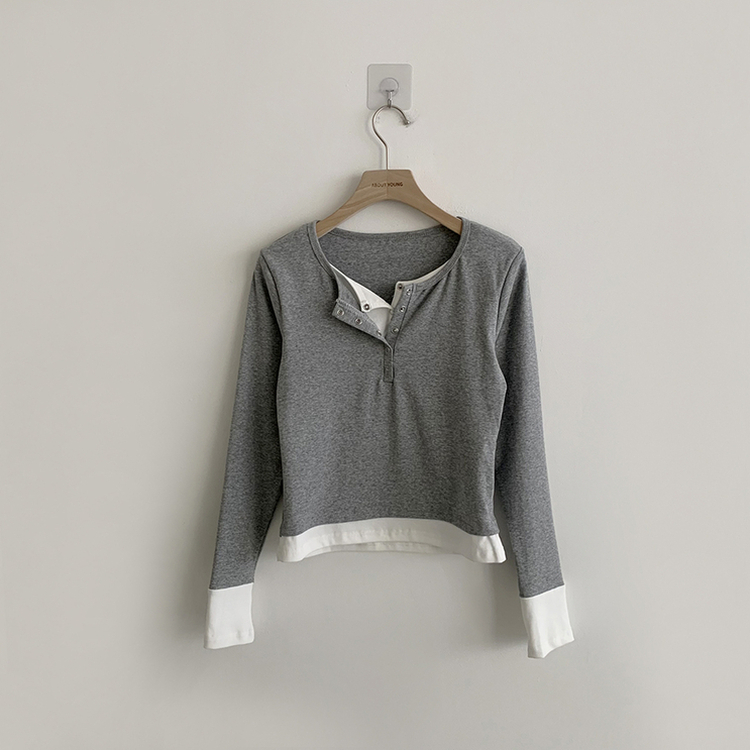 スナップボタンレイヤード長袖Tシャツ