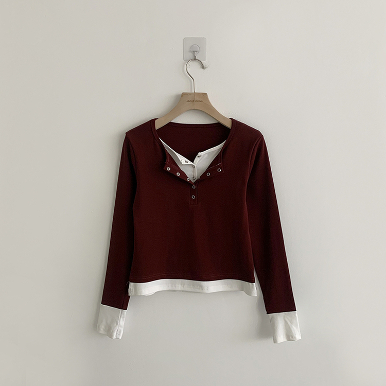 スナップボタンレイヤード長袖Tシャツ