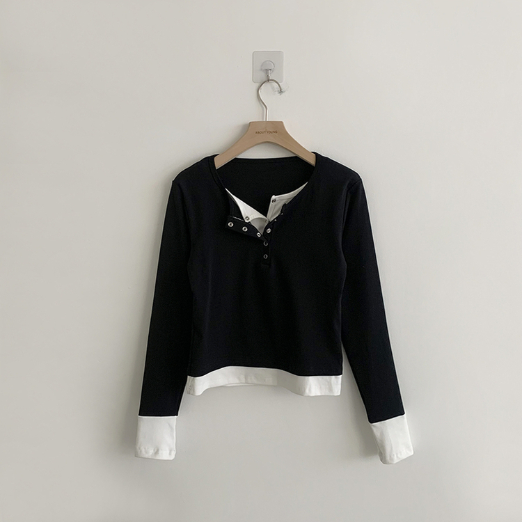 スナップボタンレイヤード長袖Tシャツ