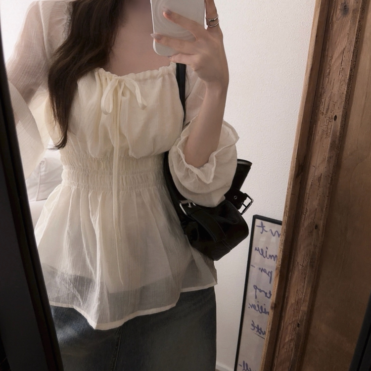 フレアバンディングフリルブラウス WHITE