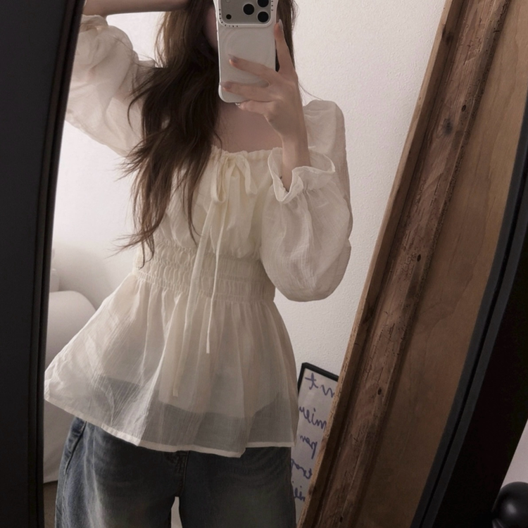 フレアバンディングフリルブラウス WHITE