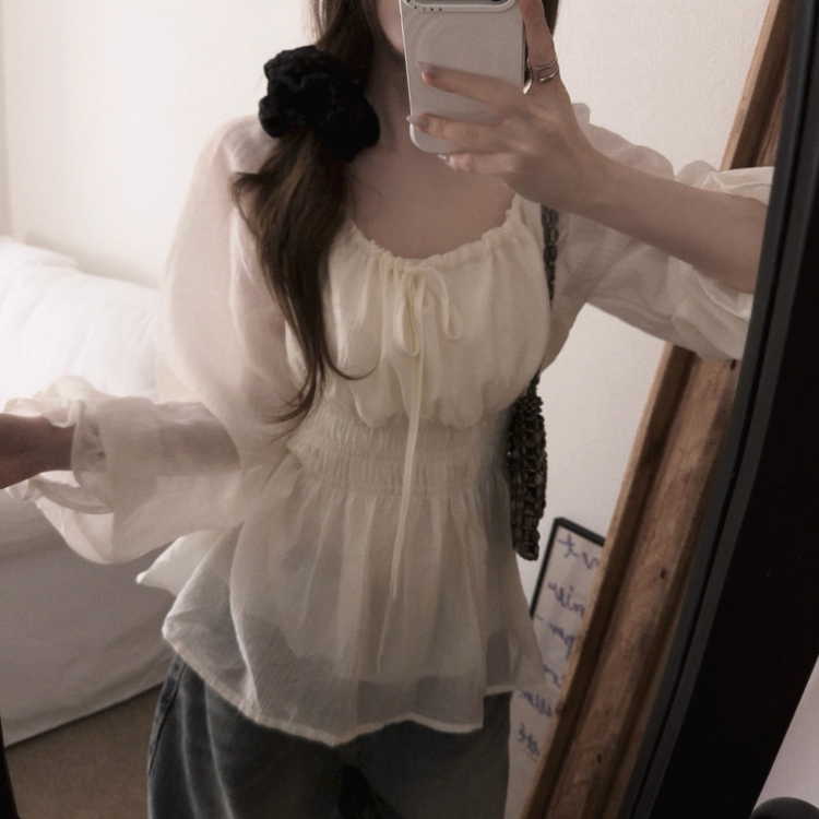 フレアバンディングフリルブラウス WHITE