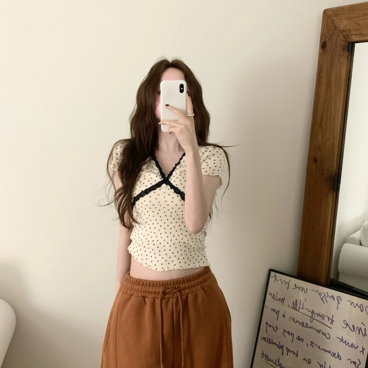 ドットレースフラワー半袖Tシャツ IVORY