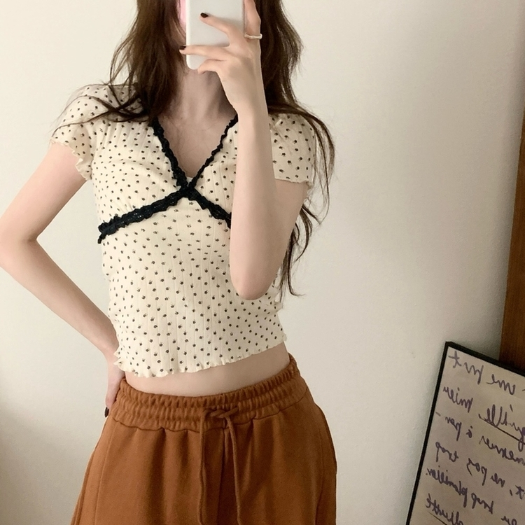 ドットレースフラワー半袖Tシャツ IVORY