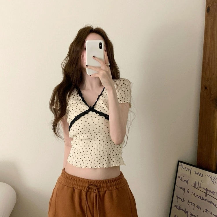 ドットレースフラワー半袖Tシャツ IVORY