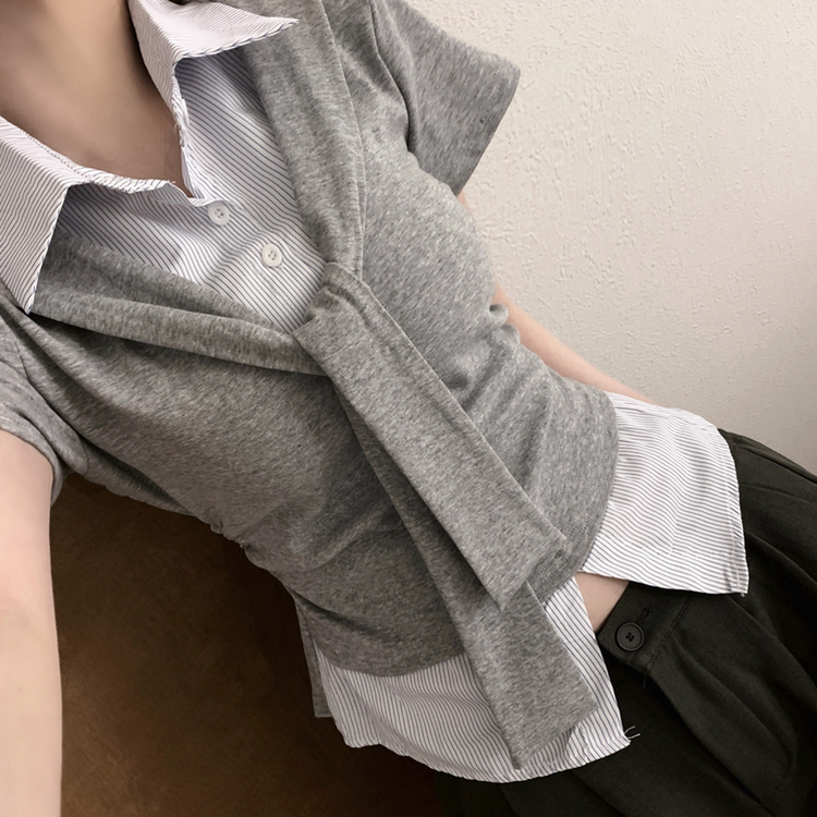 レイヤードシャツサイドシアリング半袖Tシャツ GREY