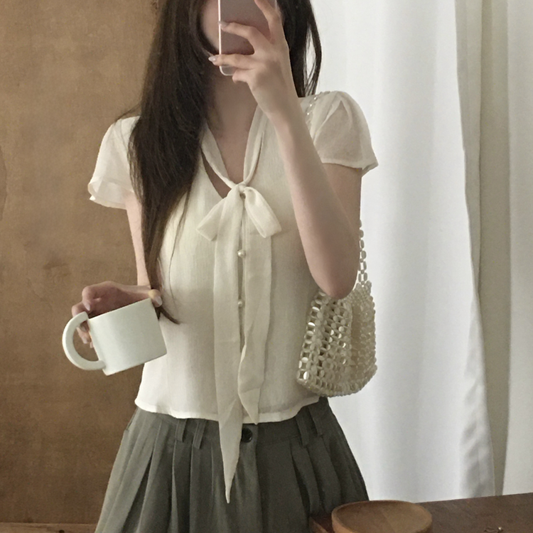 リボンボタンシフォンブラウス CREAM