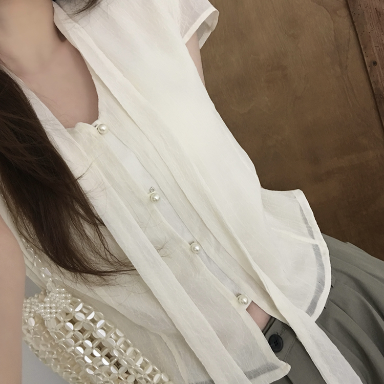 リボンボタンシフォンブラウス CREAM