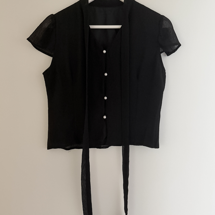 リボンボタンシフォンブラウス