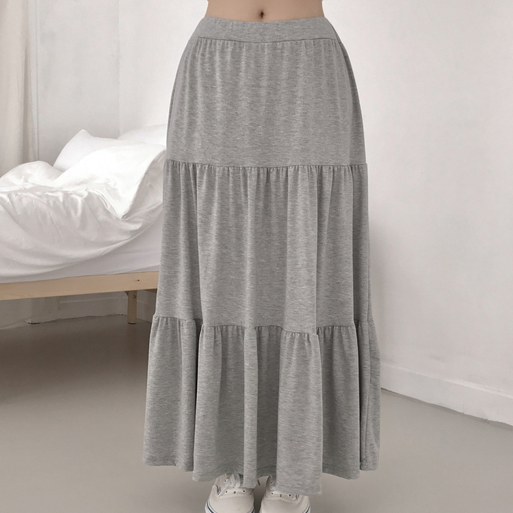 フリルティアードバンディングロングスカート GREY