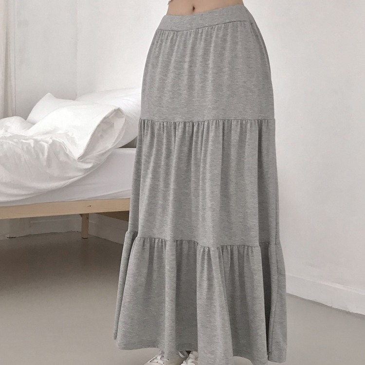 フリルティアードバンディングロングスカート GREY
