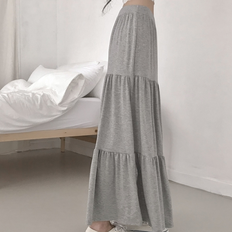 フリルティアードバンディングロングスカート GREY