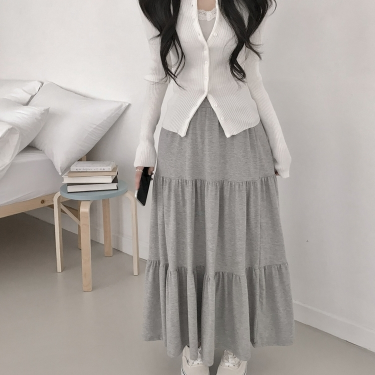 フリルティアードバンディングロングスカート GREY