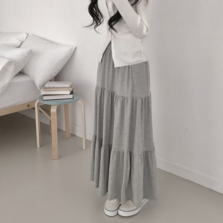 フリルティアードバンディングロングスカート GREY