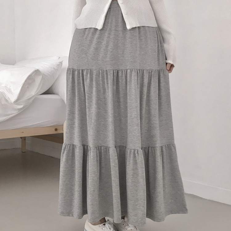 フリルティアードバンディングロングスカート GREY