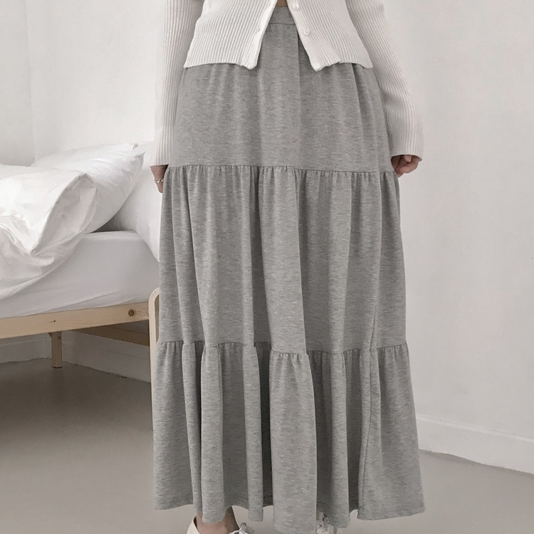 フリルティアードバンディングロングスカート GREY
