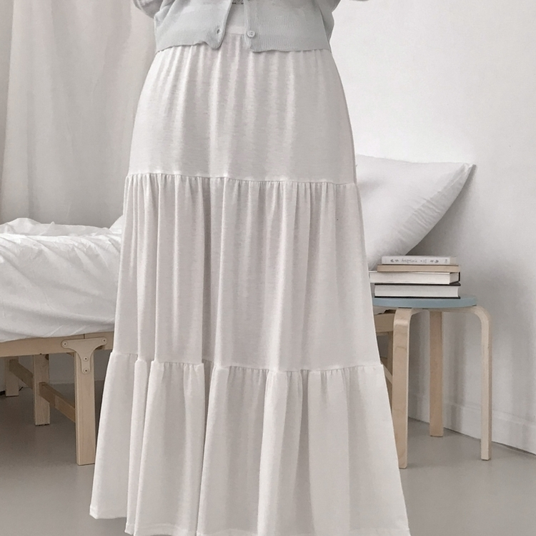 フリルティアードバンディングロングスカート IVORY