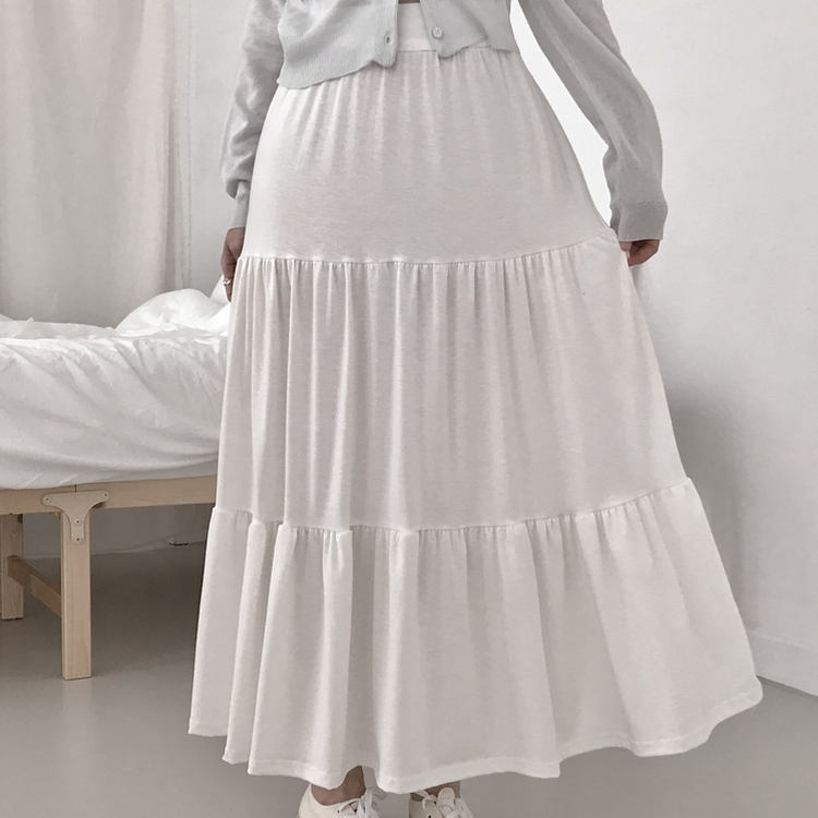 フリルティアードバンディングロングスカート IVORY