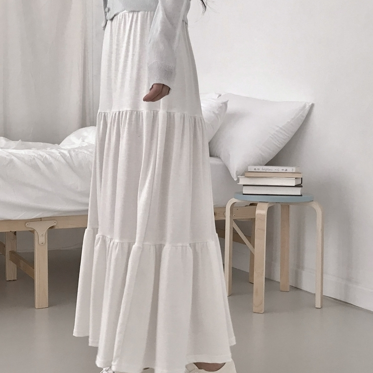 フリルティアードバンディングロングスカート IVORY