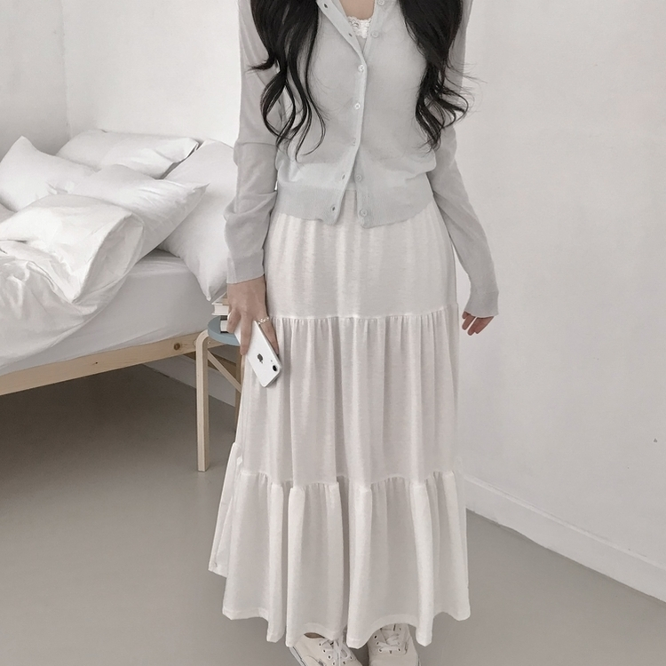 フリルティアードバンディングロングスカート IVORY