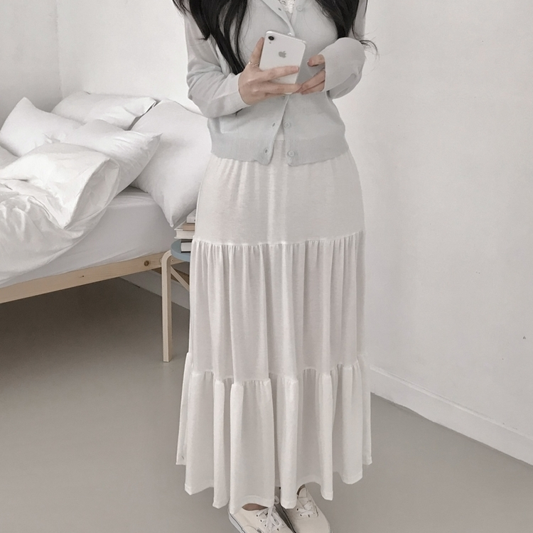 フリルティアードバンディングロングスカート IVORY