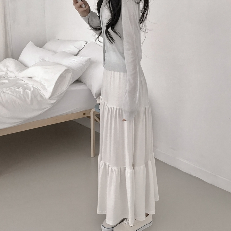 フリルティアードバンディングロングスカート IVORY